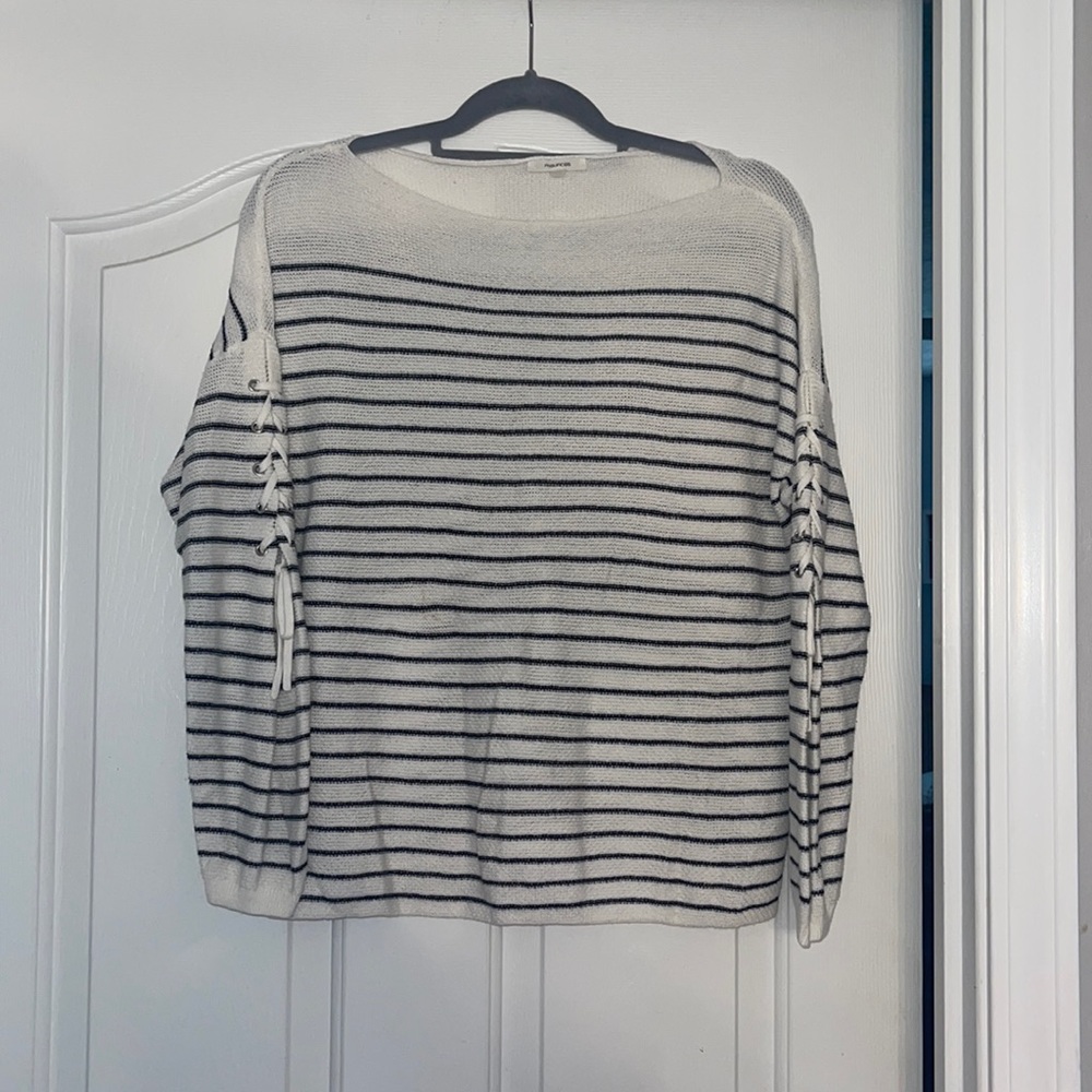 Maurices Lace Up Sleeve Striped Sweater Size M